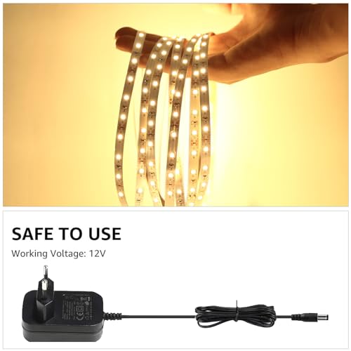 LE 5 m Dimmable LED Strip Set, Warm White LED Strips, 12 V, Self-Adhesive Flexible DIY LED Band, IP20 LED Strip, LED Light Strip with Power Supply and Controller for Indoors, Kitchen, Decoration