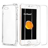 iPhone 7 Case, ALIWELL iPhone 7 Case With 2 HD Tempered Glasses Protector Soft TPU Slim Fit Protective Crystal Clear Case Cover [Anti-shock] for iPhone 7 4.7'' (Clear-iphone 7)
