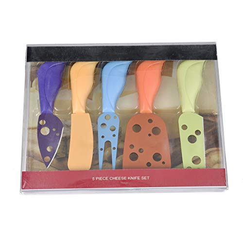 Colorful Cheese Knife Set, TBWHL Cheese Slicer Cheese Cutter Cheese Fork Cheese Spreaders Crumbly Cheese Knives for Parties, BBQ and Dinner Stainless Steel Set of 5 ...