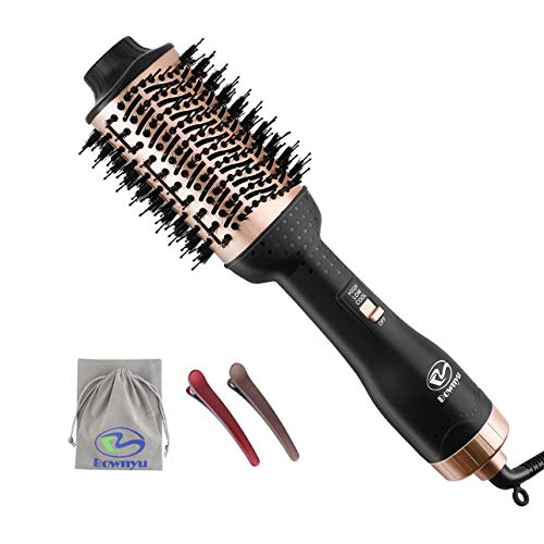 One Step Hair Dryer & Volumizer, Hot Air Brush, Blow Dryer Brush by Bownyu, Negative Ion Hair Straightening Brush, 3 In 1 Ceramic Styling Oval Comb for All Hair Types, Curler Salon Hair Comb (Gold)