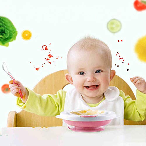 Matyz Stay Put Suction Warm Plate for Baby - Divided Plate for Kids - Divided Toddler Plate with Bonus Spoon - Microwave & Dishwasher Safe - BPA Free (Pink) - Thumbnail 2