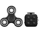 Fidget Cube & 360° Tri Fidget Hand Spinner - Anxiety Attention Decompress Toy - Relieves Anxiety for Children and Adults - Stress Reliever(Black)