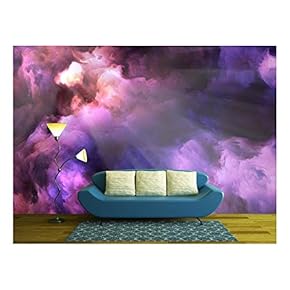 Surreal, Vivid, Dark Purple and red Storm Clouds Swirl and Billow - Removable Wall Mural | Self-Adhesive Large Wallpaper - 66x96 inches