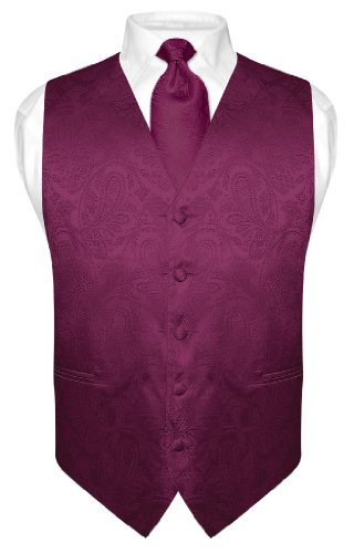 Men's Paisley Design Dress Vest & NeckTie EGGPLANT PURPLE Neck Tie Set sz 2XL - Thumbnail 2