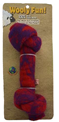One Pet Planet Wool Knotted Bone Chew Toy, 8.5-Inch, Red