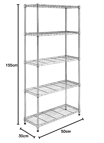 5-Tier Wire Storage Shelving Rack Unit for Home Bathroom Kitchen, BEONE 5 Shelves DIY Unit Metal Kitchen Storage Rack, Silver, 55x30x150cm (5 Tier, Silver)