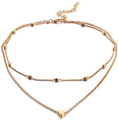 YLiansong Fashion Jewellery Multi Layered Heart Necklace Pendant Handmade Gold-Plated Choker Bar Layering Long Necklace for Women Clothing Accessories (Color : Gold)