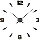 3D DIY Wall Clock, Timelike 1M Modern Frameless Large 3D DIY Wall Clock Kit Decoration Home for Living Room Bedroom (Black)