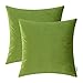CaliTime Pack of 2 Cozy Throw Pillow Covers Cases for Couch Sofa Bed Solid Ultra Soft Gorgeous Velvety Faux Cashmere 18 X 18 Inches Olive Green