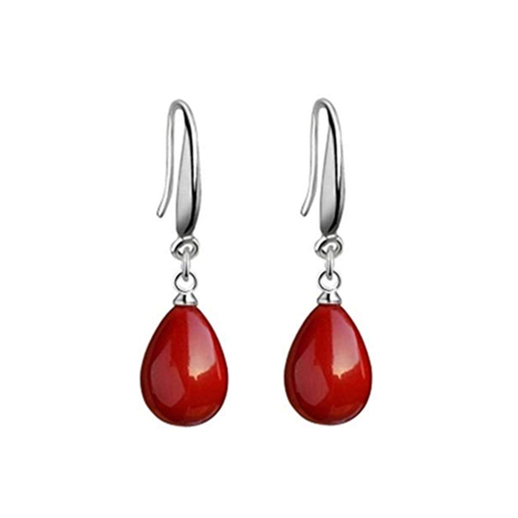YAXUN 925 Sterling Silver Red Earrings For Women Red Shell Pearl Teardrop Dangle Drop Hook Earrings For Ladies Girls Fashion Jewellery Gifts