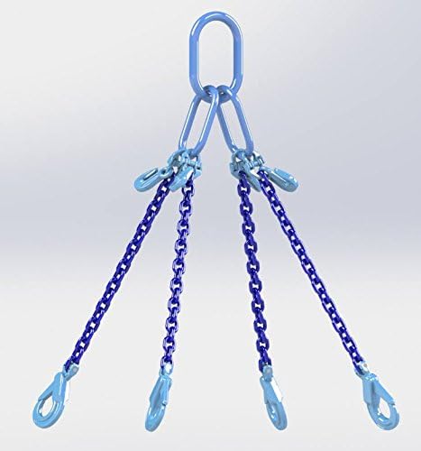 William Hackett Chain Sling with Self Locking Hooks and Shortening Eye Grab Hooks, 4 Leg, Grade 10/100, 13 mm, 5 m Lengt