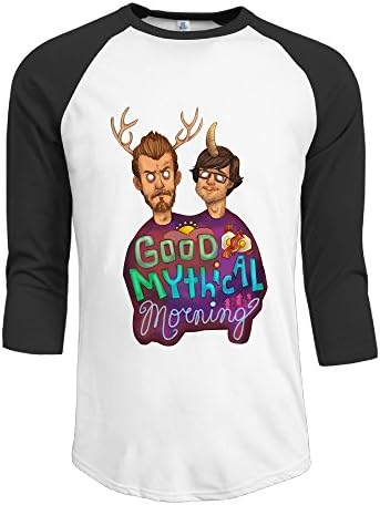 R Hot Men's Good Mythical Morning Jersey Baseball T Shirt Neck Cotton Blend 3/4 Black
