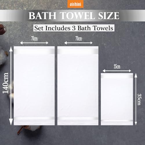 Aishini Bath Towel Set Pack of 3, (140 x 70 cm) (35 x 35 cm) Microfiber Ultra Soft Highly Absorbent Hand Towels Set, Lightweight and Quick Drying for Body, Beach, Sport, Yoga, SPA (White)