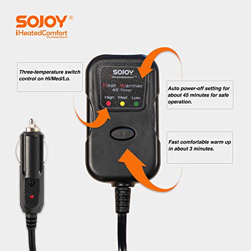 Sojoy Universal 12V Heated Smart Multifunctional Car Seat Heater Heated Cushion Warmer High/Medium/Low Temp Switch, 45 Minute Timer (Black) - Thumbnail 6