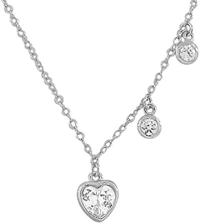 White Gold Tone Love Heart Crystals CZ Pendant Necklace
