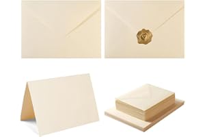 50 Pcs A6 Envelopes with Plain Cards Beige Envelopes with Folding Blank Cards and Gold Stickers Stationary Set for Wedding In