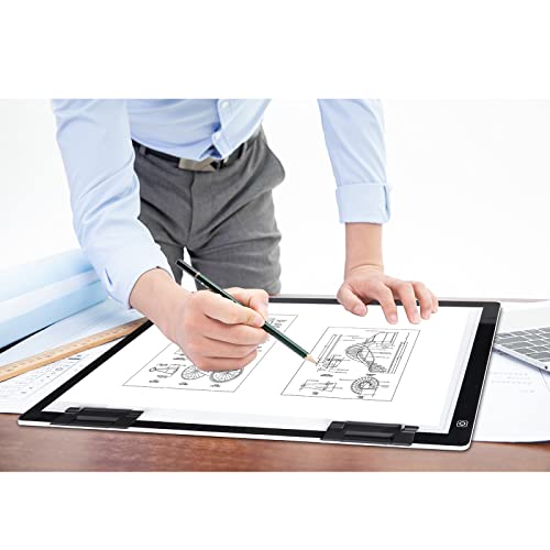 TOHETO A2 Light Pad Super Thin 7mm Portable Stepless Dimmable Brightness Large Light Box Copy Board for Diamond Painting Weeding Vinyl with 2 Multi-Functional Clips 12V 2A Adapter (23.7''x15.8'')