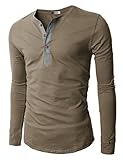H2H Mens Henley T-shirts with Long Sleeve, Khaki, US L (Asia XL)
