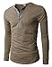 H2H Mens Henley T-shirts with Long Sleeve, Khaki, US L (Asia XL)
