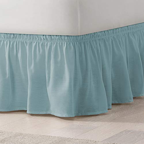 EasyFit Solid Elastic Wrap Around Bed Skirt, Easy On/Off Dust Ruffle (18Inch Drop), Queen/King