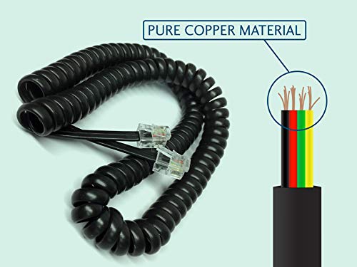 RocketBus Coil Curly Black Extension Phone Cable to Cord for At&t GE Vtech Uniden Handset