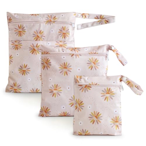 ILZAR 3 PCS Waterproof Wetbag, Wet Bags for Baby Cloth Diapers and Soiled Clothes, Reusable Wet Bag for Swimsuit and Towels with Double Zipper Pockets, Travel Beach Pool Essentials