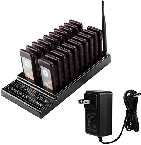 20 Channels Guest Paging System -107dBm High Sensitivity Wireless Queue Calling System 3 Indication Modes with 20pcs Coaster Pagers and 1pc Call Button Keypad Transmitter for Restaurant Clinic Church - Thumbnail 7