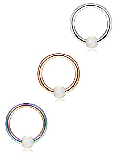 Jstyle 16g 3-4 pcs 316l stainless steel opal captive bead ring no…