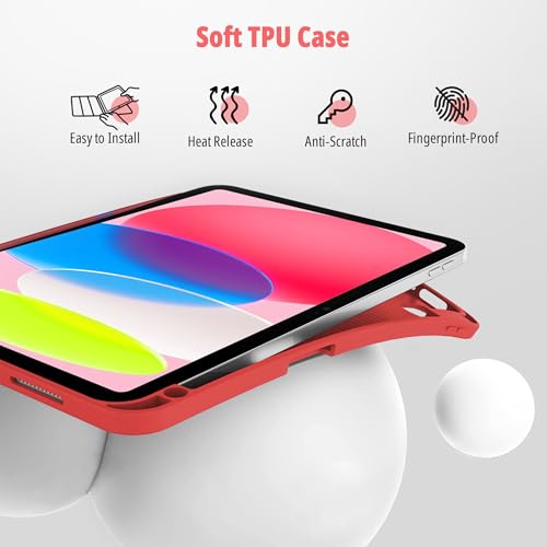 CACOE iPad 10 Generation Case Cover with Pencil Holder 10.9 inch 2022 A2757/A2777, Ultra Thin Soft TPU Back Protective Case with Stand - Bright Red