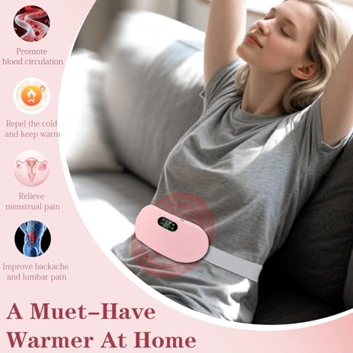 Period Heating Pad, DMG Cordless Electric Heating Belt, Rapid Heating Pad with 3 Heating Levels and 4 Vibrating Massage Modes, Period/Period, Back or Belly Pain Relief for Women or Girls (A)