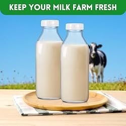 Peryiter 6 Pcs Glass Milk Bottle with Lid Reusable