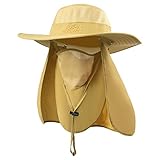 KOOLSOLY Outdoor Sun Cap For Men Women,Fishing Hat UPF 50+ UV Sun Protection With Removable Neck Flap, Face Cover Mask & Windproof Strip, Sun Hat For Outdoor Sports & Travel