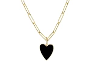 Meeran Heart Necklace for Women,Preppy Jewelry Dainty Paperclip Chain Necklace for Women,Cute Pink Heart Preppy Necklaces 16+2 Inches
