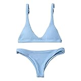 ZAFUL Women Padded Scoop Neck 2 Pieces Push Up Swimsuit Revealing Thong Bikinis V Bottom Style Brazilian Bottom Bra Sets