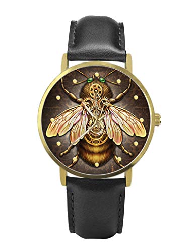 Personalized Graphic Photo Image Custom Watch Casual Black Leather Strap Wrist Unisex Watches for Men Women,TIME Scale Bulge Handmade Watch (Steampunk bee)