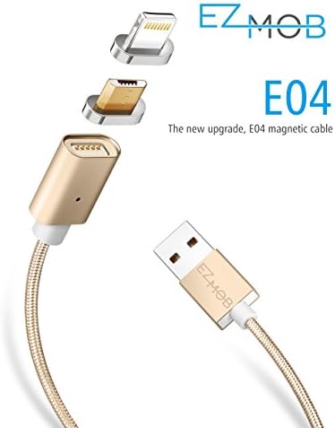 Ez4Mob Super Magnet Rand New 4th Generation Micro USB Fast Charging Detachable Lightning Gold Silver Cable for Apple IPhone 5, 5c, 5s, SE, 6, 6 Plus, 7, 7 Plus And Android HTC, LG, Motorola (Gold)