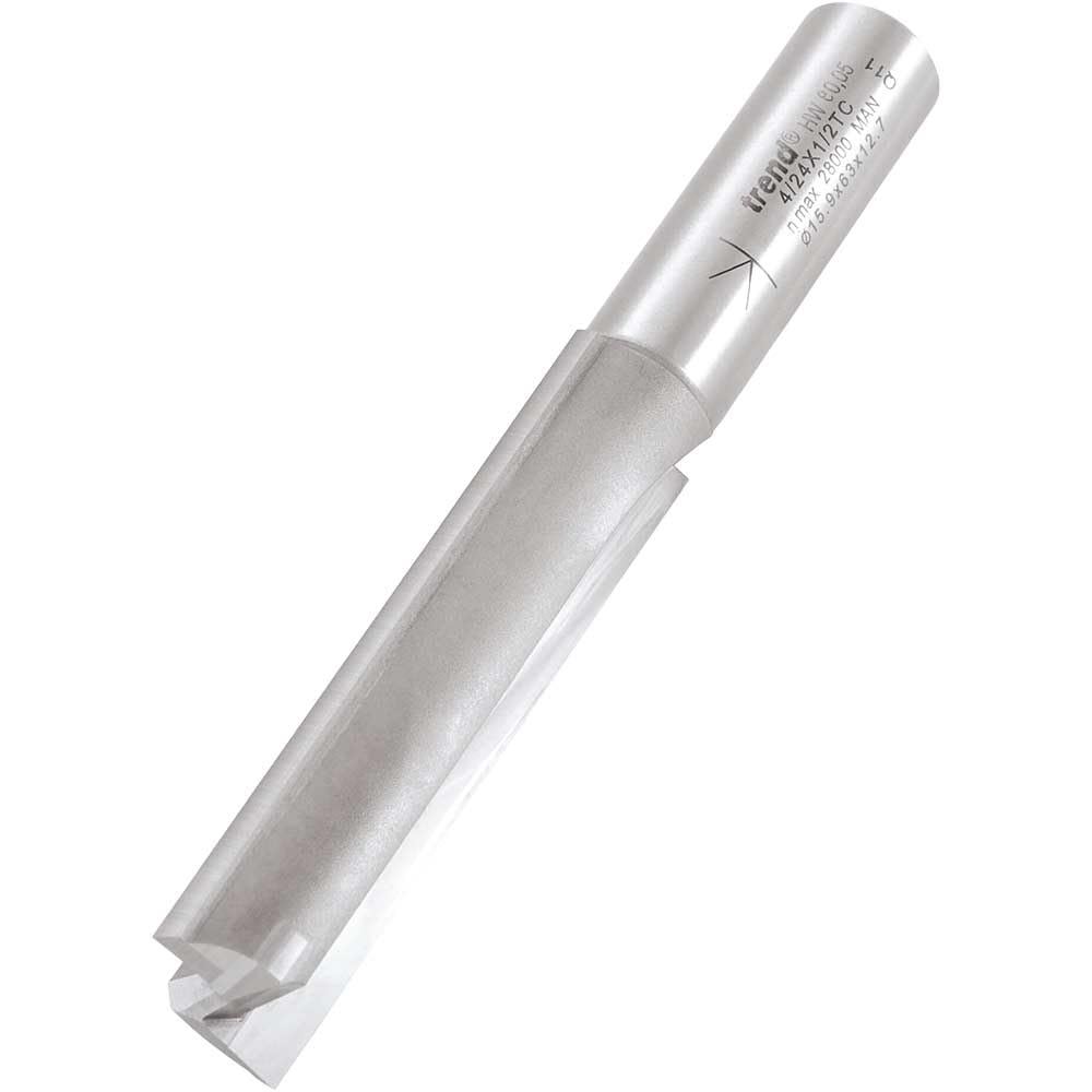 Trend Professional Two Flute Router Cutter, 1/2 Inch Shank, 15.9mm Cut Diameter & 63mm Cut Length, Tungsten Carbide Tipped, 4/24X1/2TC