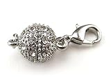 8 CleverDelights Magnetic Jewelry Clasps - Rhinestone Ball Style + Lobster Clasp - Silver Color