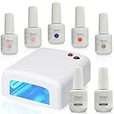 Eleacc Professional DIY Nail Art Decoration Kit Set Combo 36W White UV Dryer Curing Lamp + Pick Any 5 Colors + Base Top Coat 15ml Gel Polish Nail Art Tool Kit