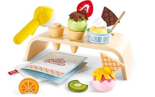 Hape Wooden Ice Cream Set - Role Play Set for Kids, Imagination and Creative Play