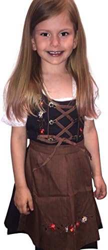 Dirndl World Childrens Dik01-07, German Bavarian 3 Piece Children Dirndl Dress for Oktoberfest, Blouse, Apron, Sizes 3T-15