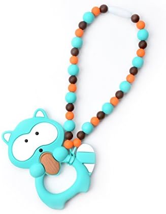 Nummy Beads Turquoise Raccoon Teether Toy Attaches To Baby Carrier, Car Seat, High Chair, Stroller or Diaper Bag