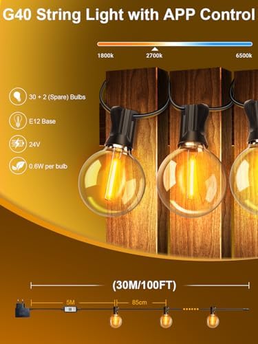 Guirlande Lumineuse Exterieure Dimmable, 30m Guirlande Guinguette Exterieur