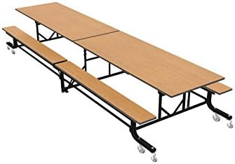 Palmer Hamilton 19F Easy Folding Mobile School Table, Bench, Oak/Black 27x30x144, Cafeteria Breakroom