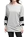 Allegra K Women's Contrast Color Round Neck Draped Long Sleeve Batwing Dolman Tunic Tops Medium Light Gray