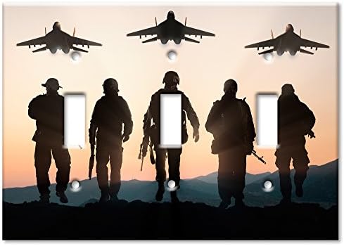 Art Plates Brand Triple Toggle Switch / Wall Plate - Military Silhouttes
