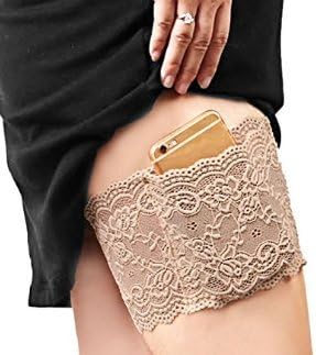 Mttheaw Fashion Women Pocket Elastic Anti-Chafing Elastic Lace Thigh Band-flesh L 1PC