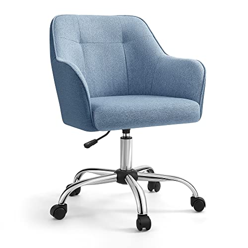 Silla de Estudio, Silla Giratoria, Altura Ajustable, Carga de 110 kg, Marco de Acero, Tela de Algodón-Lino Transpirable, para Estudio, Dormitorio, Azul OBG019Q01