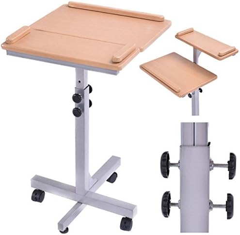 DreamHank Angle Height Adjustable Wooden Laptop Notebook Desk Bedside Over Sofa Bed Table Stand With Wheels