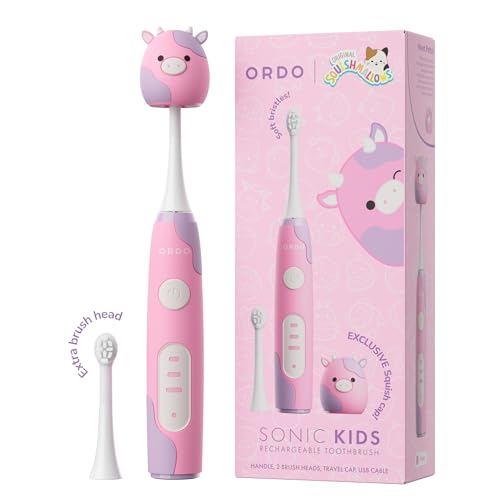 ORDO Sonic Squishmallows Kids Electric Toothbrush – Rechargeable, 3 Brushing Modes, 2-Min Timer, 5+ Weeks Battery, 2 Brush Heads Included, Gift for Children Ages 4+, Patty
